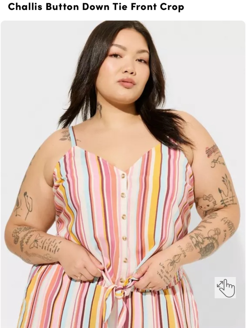 torrid Multi-Stripe Button Front Tie Crop Top